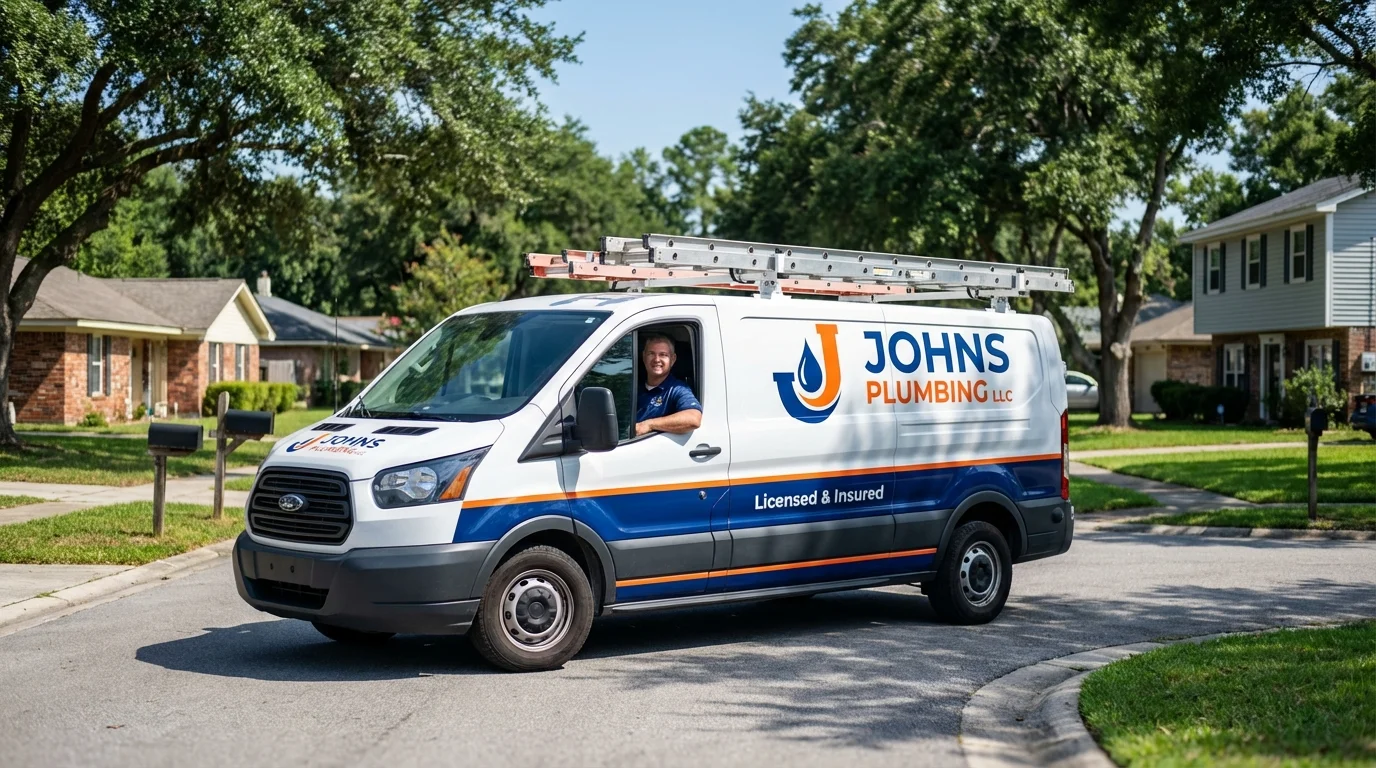 Johns Plumbing LLC service van in Belford, NJ