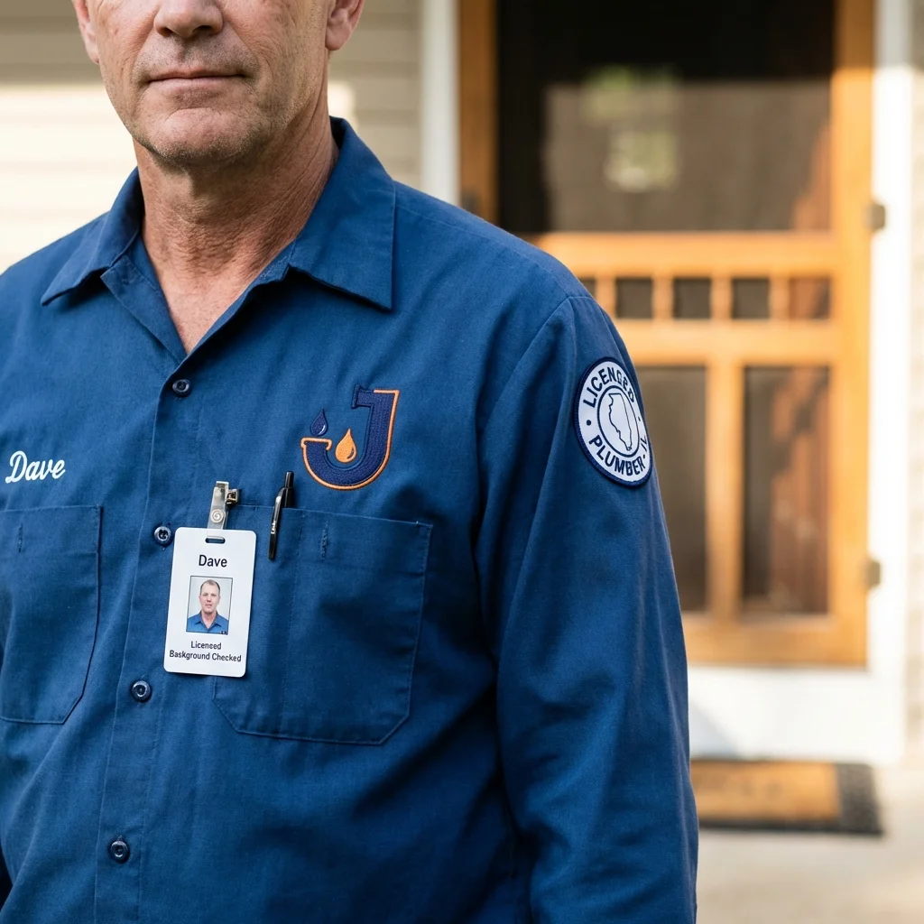 Licensed plumber showing ID badge in Belford, NJ