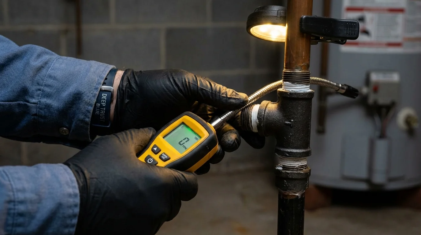 Gas leak detection with electronic sniffer by Johns Plumbing LLC in Belford