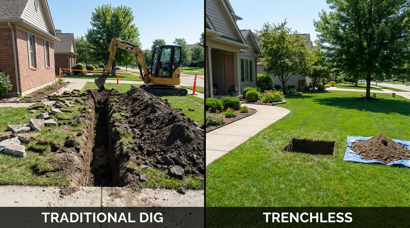Trenchless sewer repair with minimal yard damage versus traditional excavation in Belford, NJ
